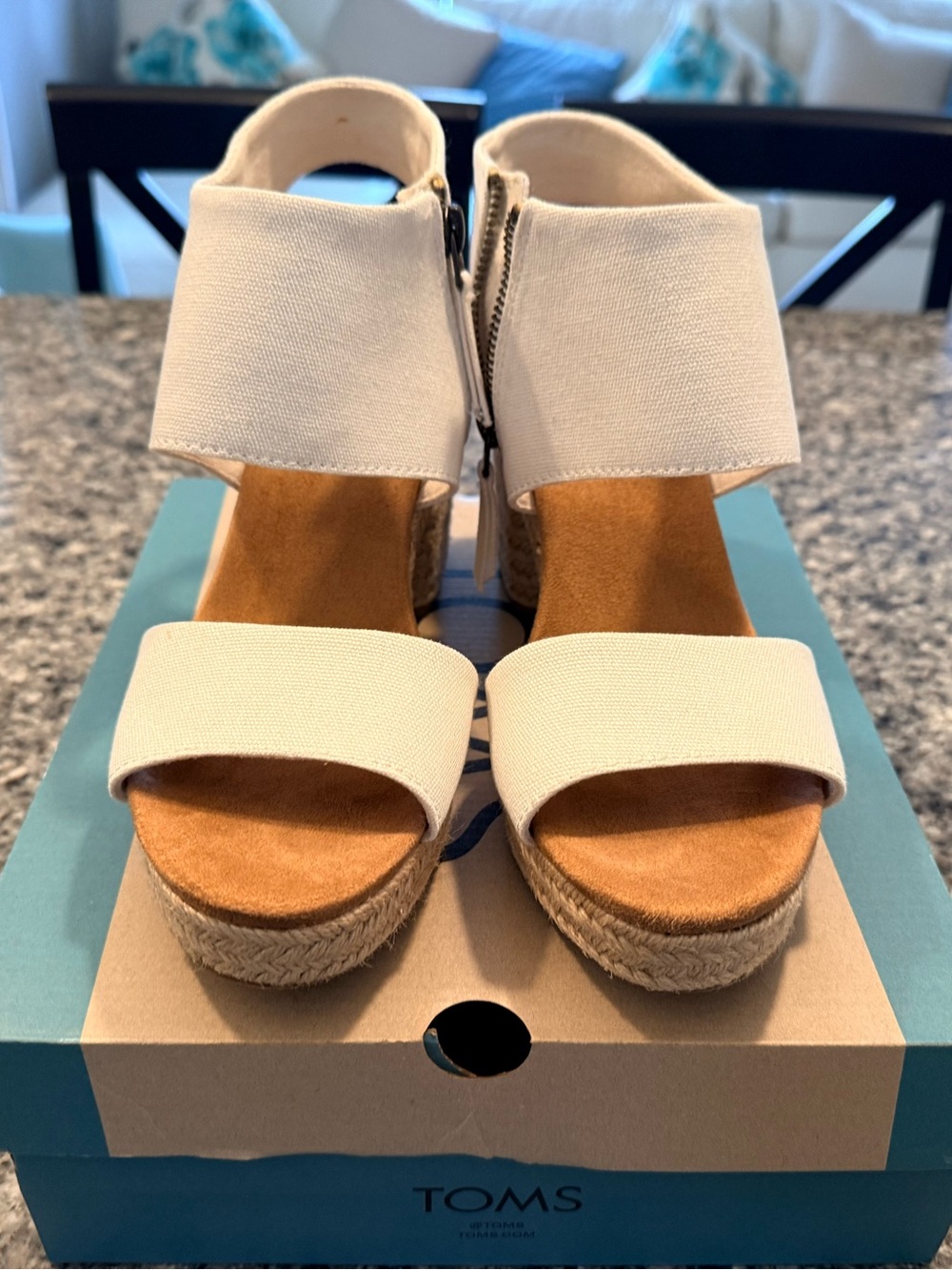 Toms Cream Canvas Espadrille Wedge Sandals
